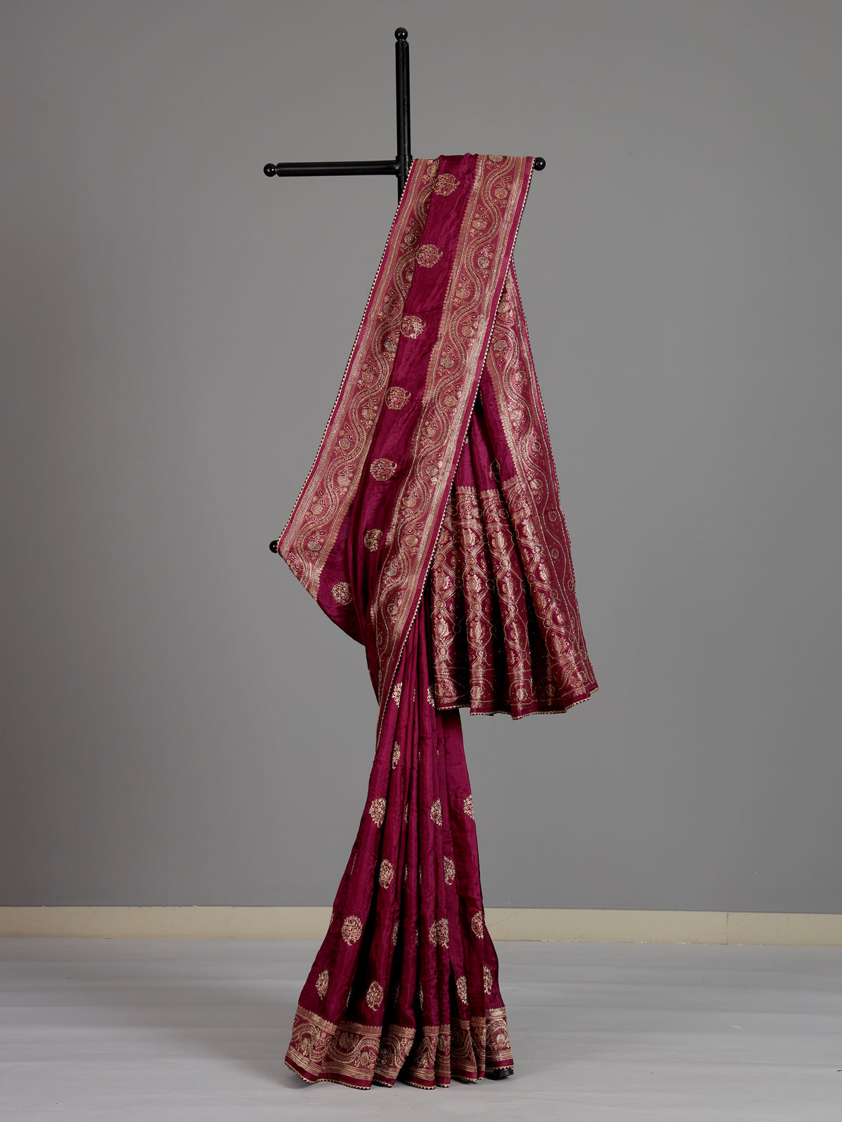Luxury wine dola silk saree for reception and party wear