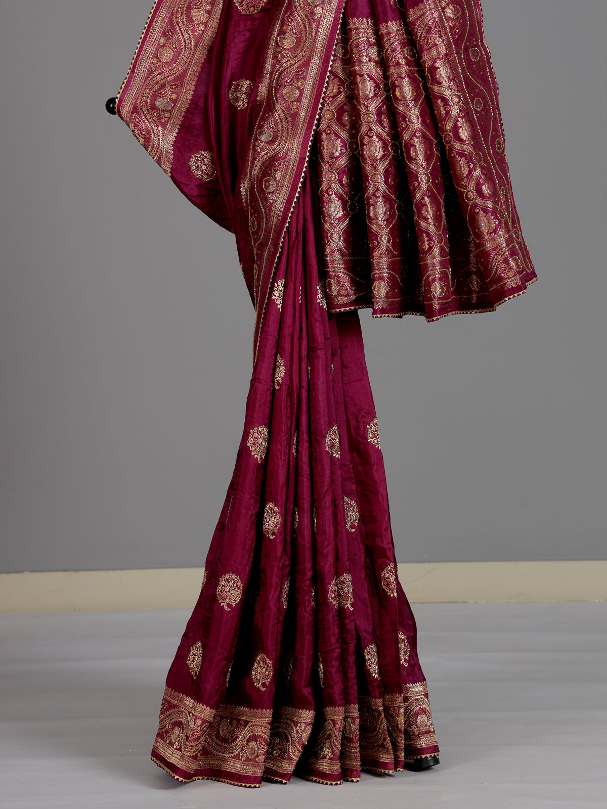 Luxury wine dola silk saree for reception and party wear