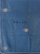 Stone blue shimmer dola silk designer saree with luxurious embellishments