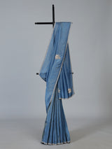 Stone blue shimmer dola silk designer saree with luxurious embellishments
