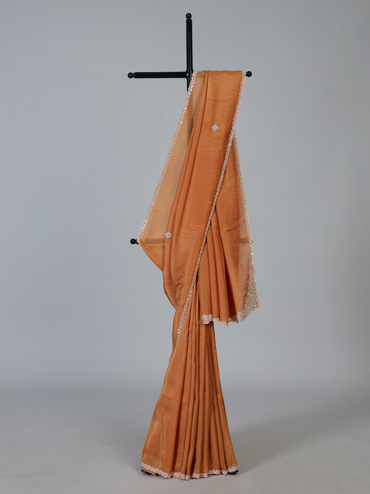 Rust orange shimmer dola silk saree for festive celebrations