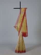 Yellow shaded tissue silk festive saree with graceful handcrafted elegance