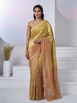 Pastel peach and green tissue silk designer festive saree with elegance