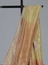 Pastel peach and green tissue silk designer festive saree with elegance