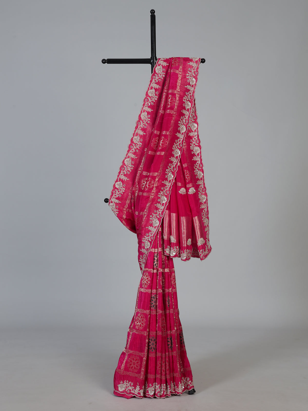 Rani pink dola silk elegant saree for festive and wedding celebrations