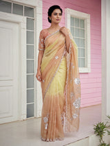 Pastel multi color tissue silk shaded saree with graceful festive charm