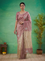 Wine and cream tissue silk embellished saree for festive celebrations