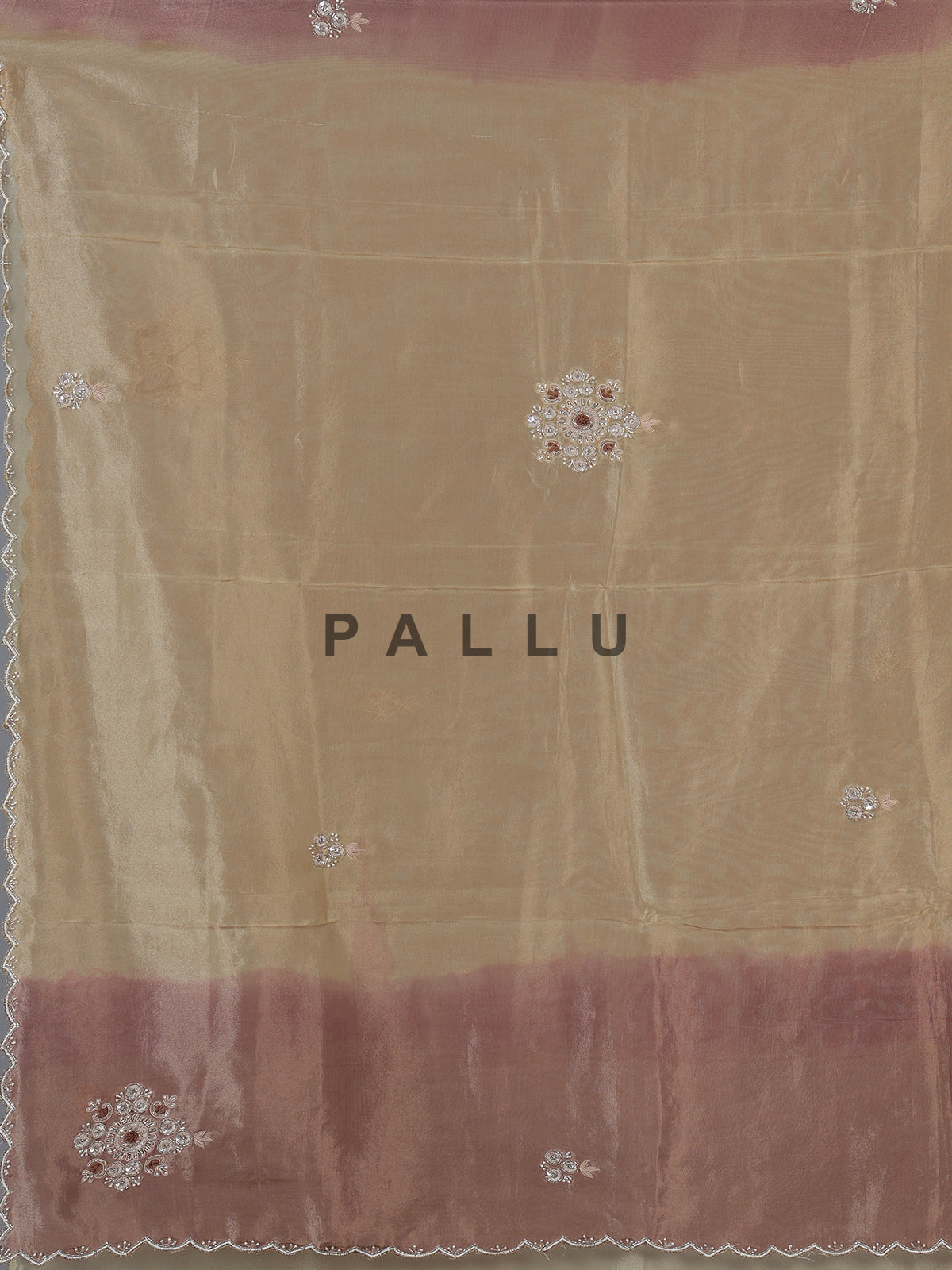 Wine and cream tissue silk embellished saree for festive celebrations