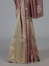 Wine and cream tissue silk embellished saree for festive celebrations