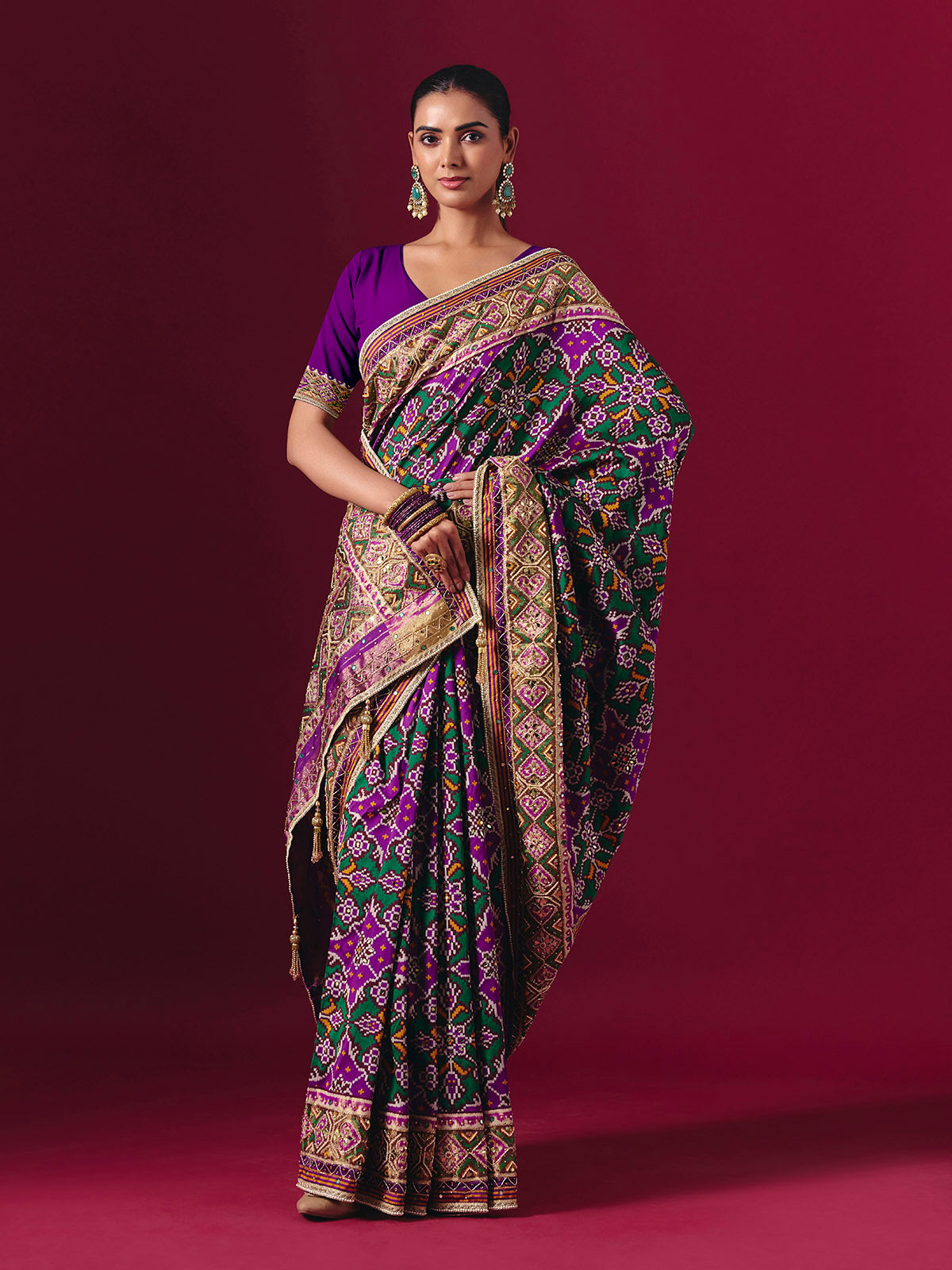 Purple art patola silk saree with timeless festive ethnic charm
