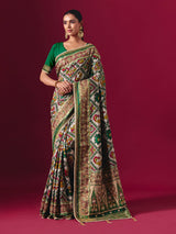 Green art patola silk saree with animal and bird motif artistry