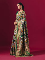 Green art patola silk saree with animal and bird motif artistry