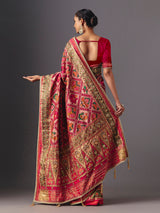 Rani pink art patola silk saree with elegant animal and bird motifs