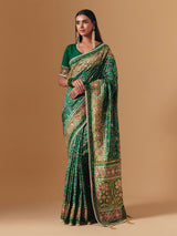 Green art silk patola print saree with timeless festive elegance