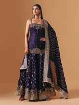 Purple raw silk festive palazzo suit with luxurious embroidered elegance