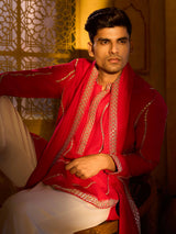 Crimson red royal rose silk wedding kurta suit