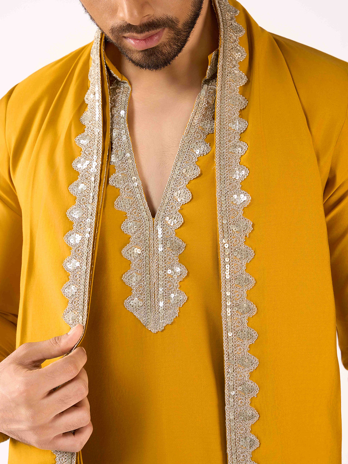 Mustard yellow royal terry rayon haldi kurta suit