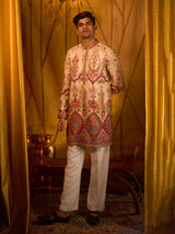 Cream viscose paisley embroidered premium kurta pajama