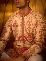 Cream viscose paisley embroidered premium kurta pajama