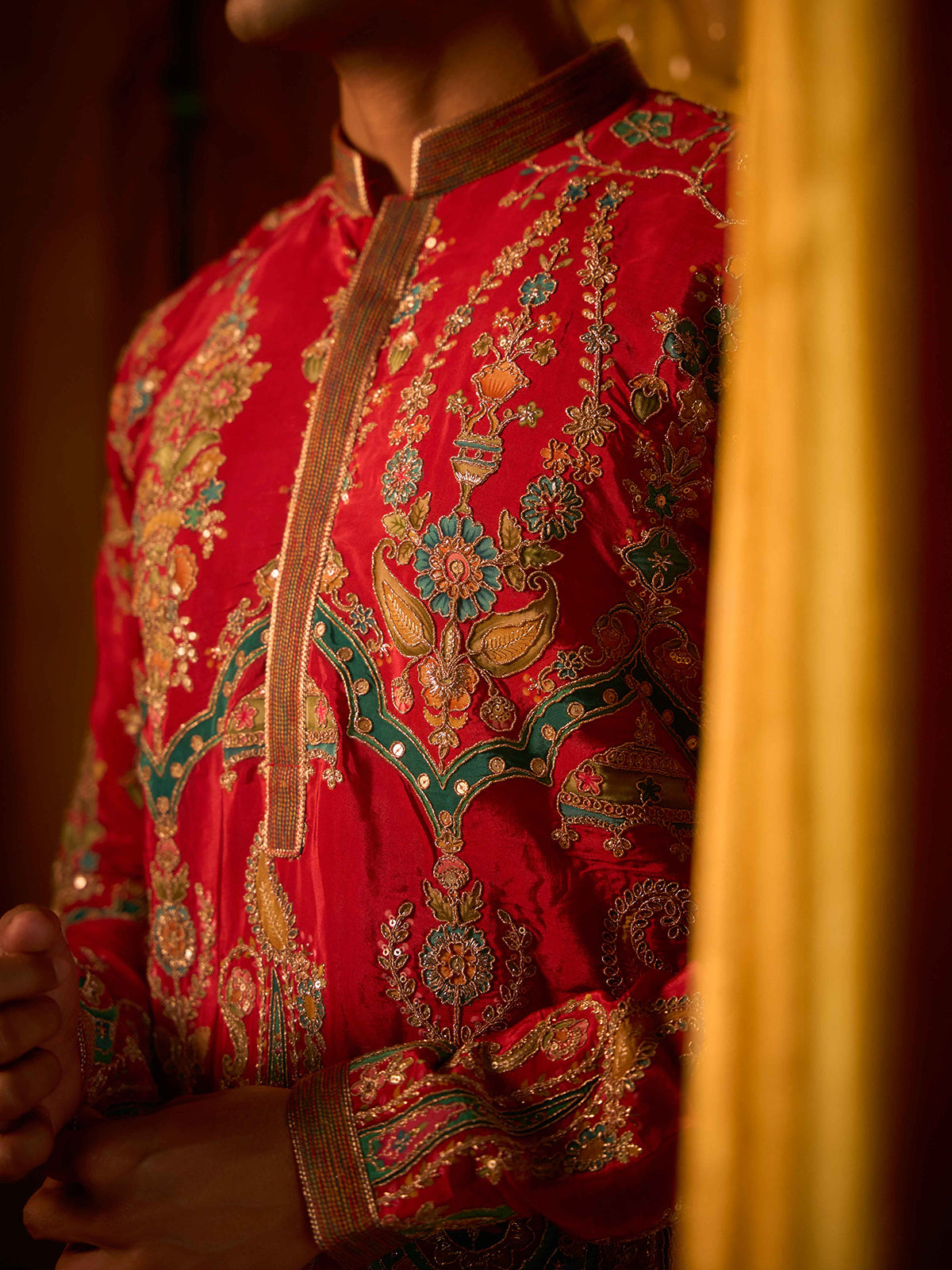 Red heritage viscose festive designer kurta suit