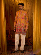 Yellow viscose festive celebration kurta for men