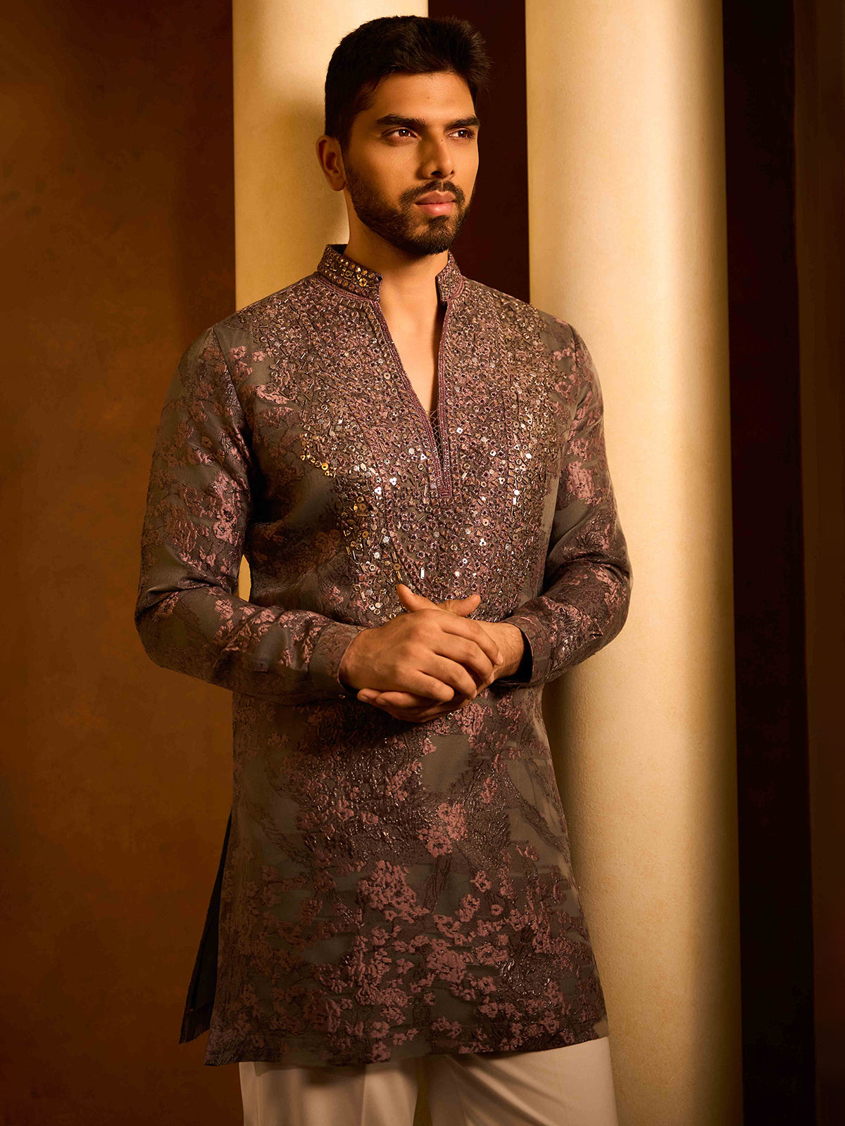 Grey imported terry rayon aabla embroidered designer kurta suit