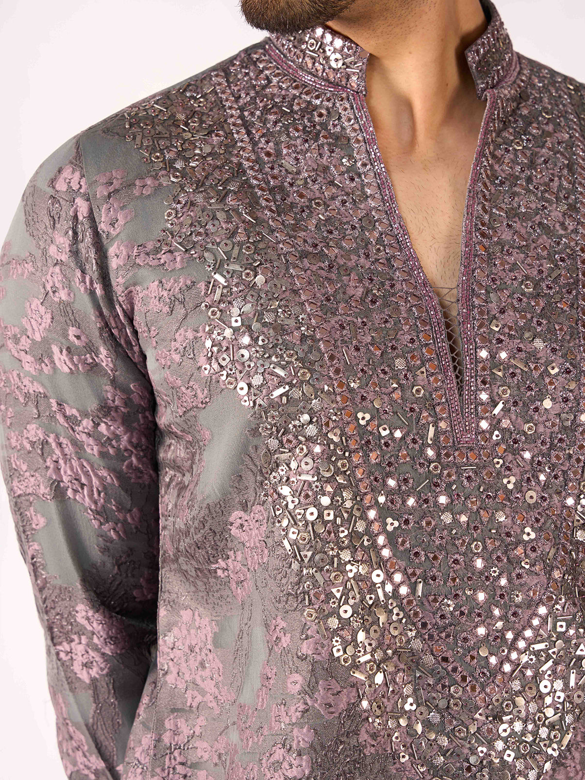 Grey imported terry rayon aabla embroidered designer kurta suit