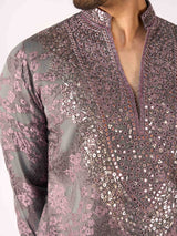 Grey imported terry rayon aabla embroidered designer kurta suit