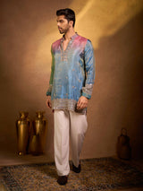 Blue shaded tissue silk designer festive kurta pajama suit