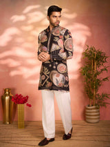 Black printed tissue silk statement ethnic kurta pajama