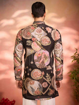 Black printed tissue silk statement ethnic kurta pajama