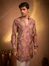 Onion pink tissue silk royal festive kurta ensemble