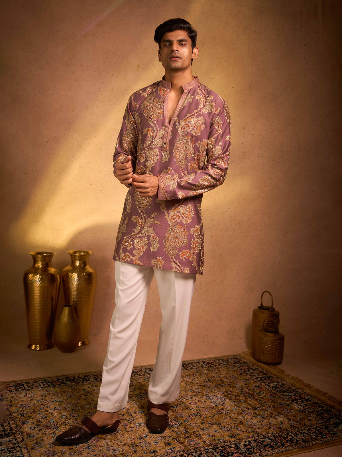 Onion pink tissue silk royal festive kurta ensemble