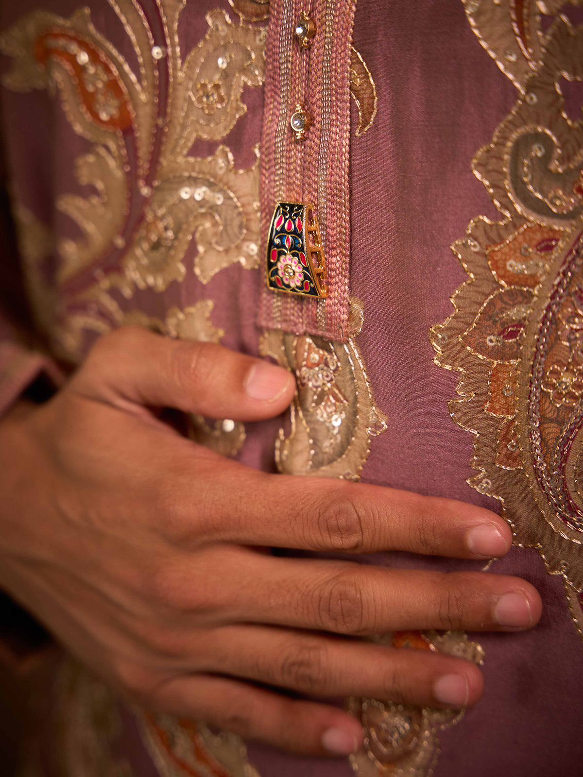 Onion pink tissue silk royal festive kurta ensemble