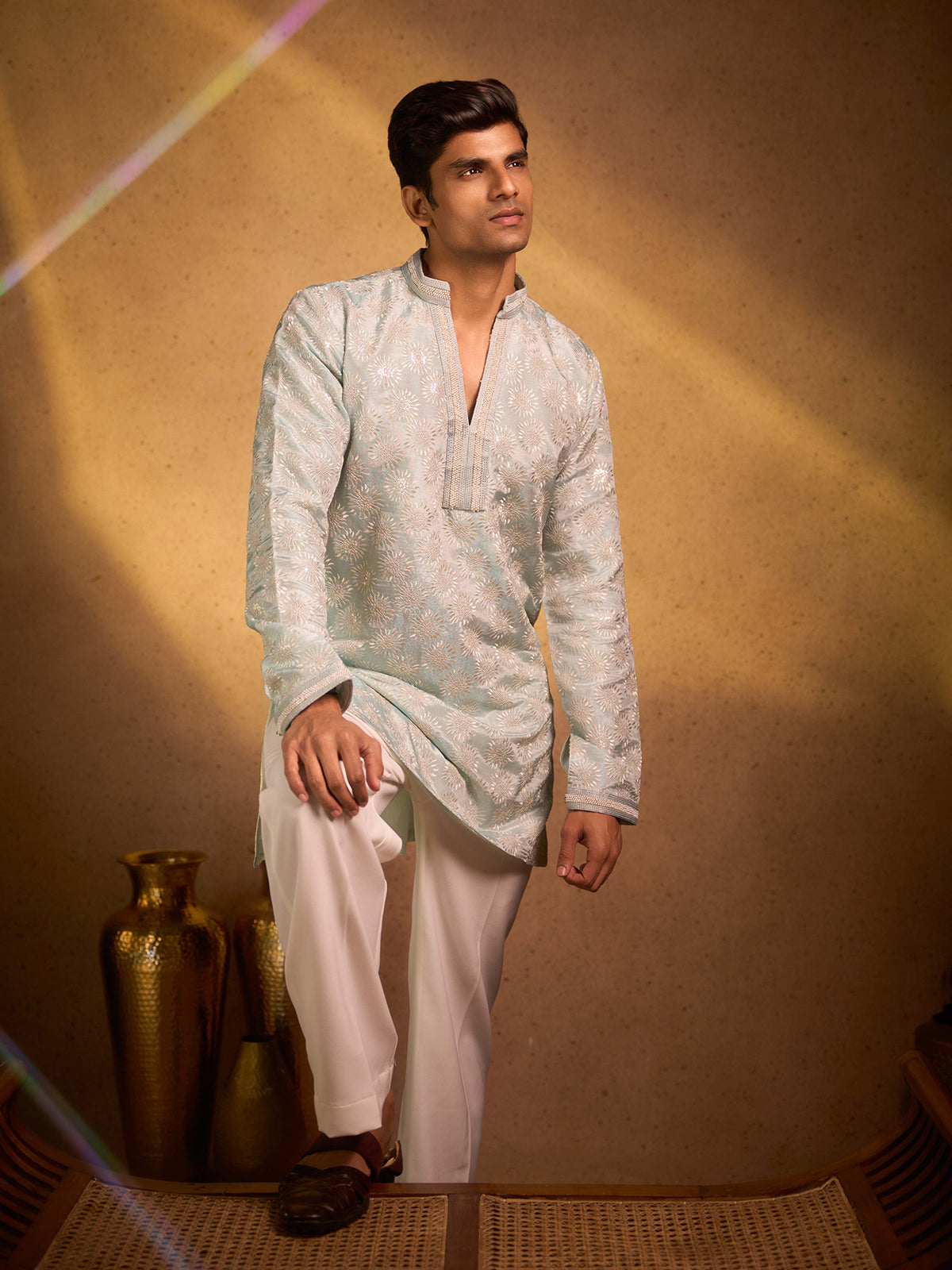 Light sky blue tissue silk occasion wear kurta