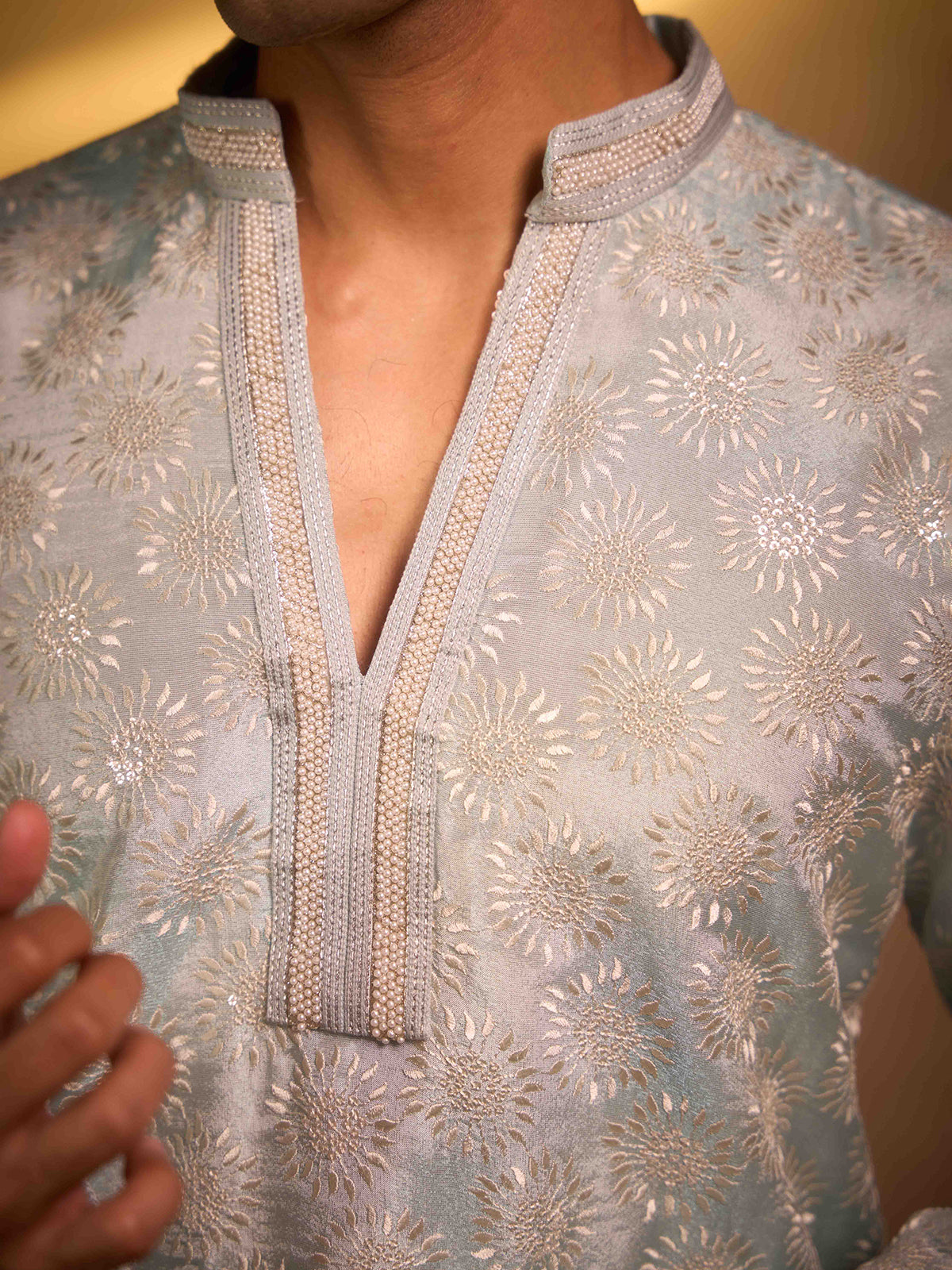 Light sky blue tissue silk occasion wear kurta