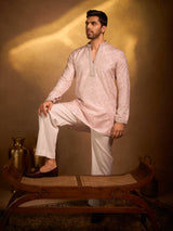 Light lavender tissue silk embroidered kurta suit