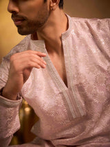 Light lavender tissue silk embroidered kurta suit