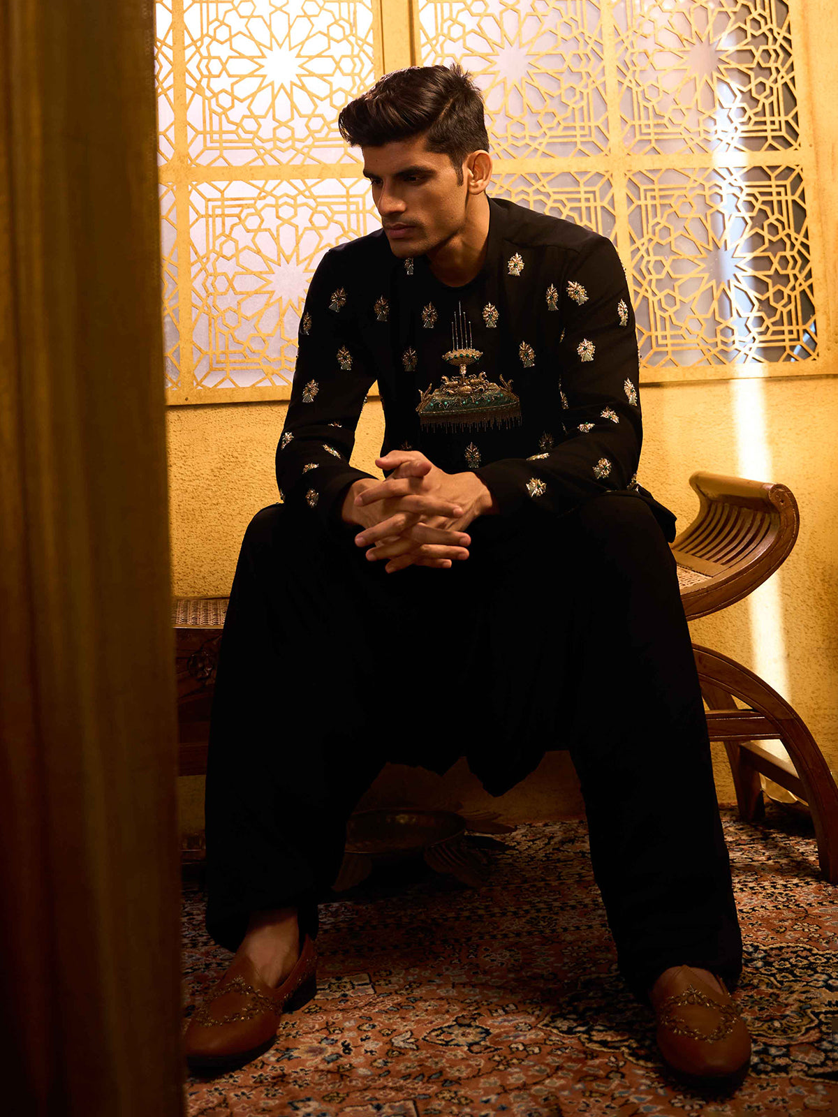 Black terry rayon imperial celebration kurta suit wear