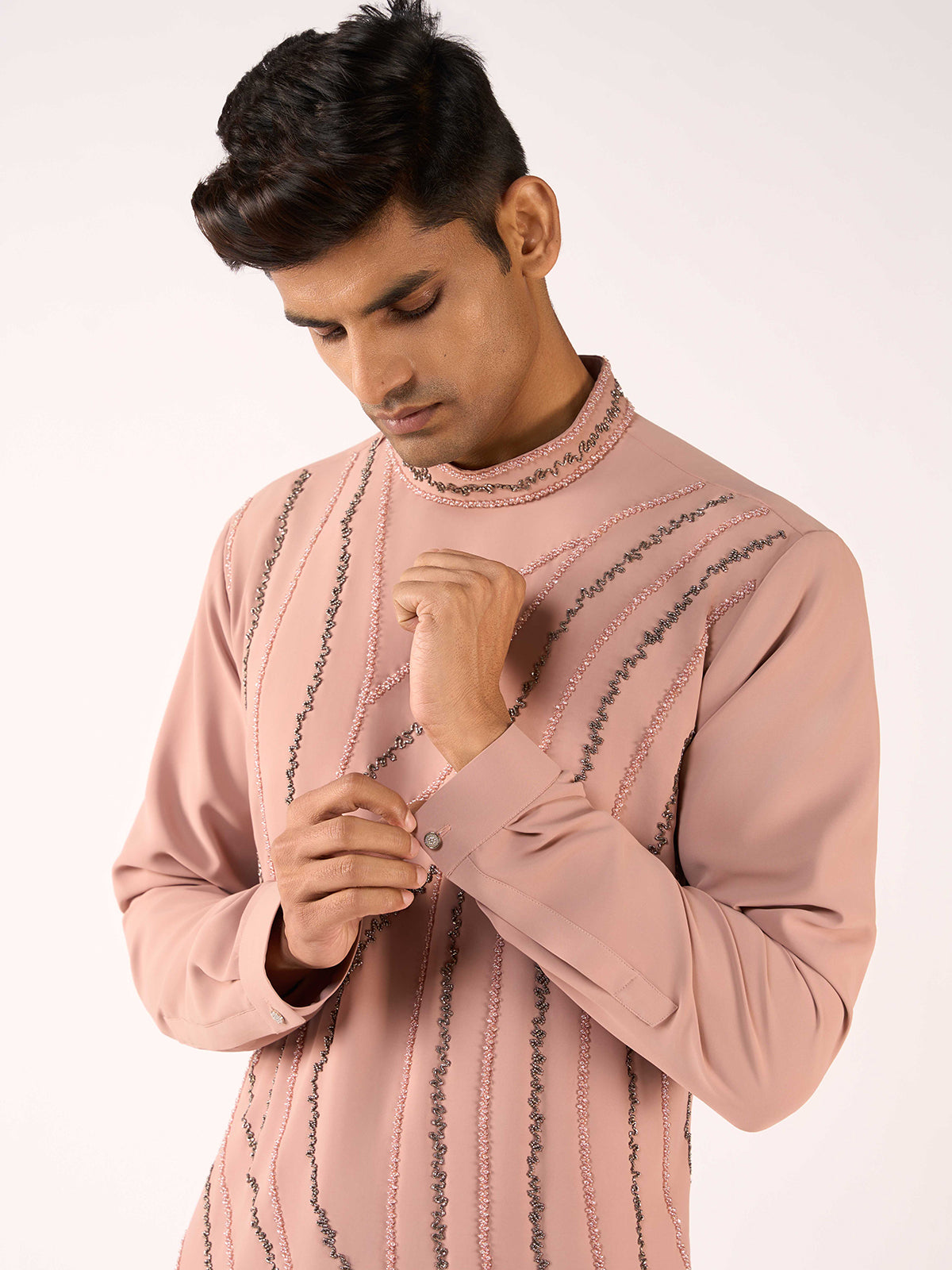 Baby pink terry rayon royal occasion kurta attire for men