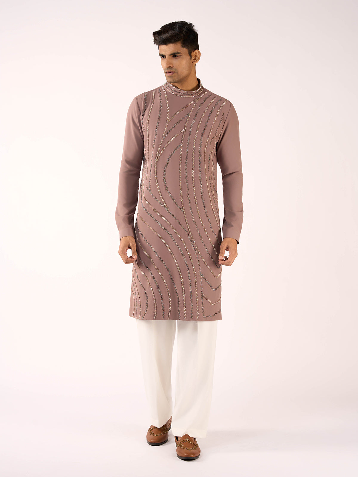 Dusty pink terry rayon distinguished festive kurta suit wear