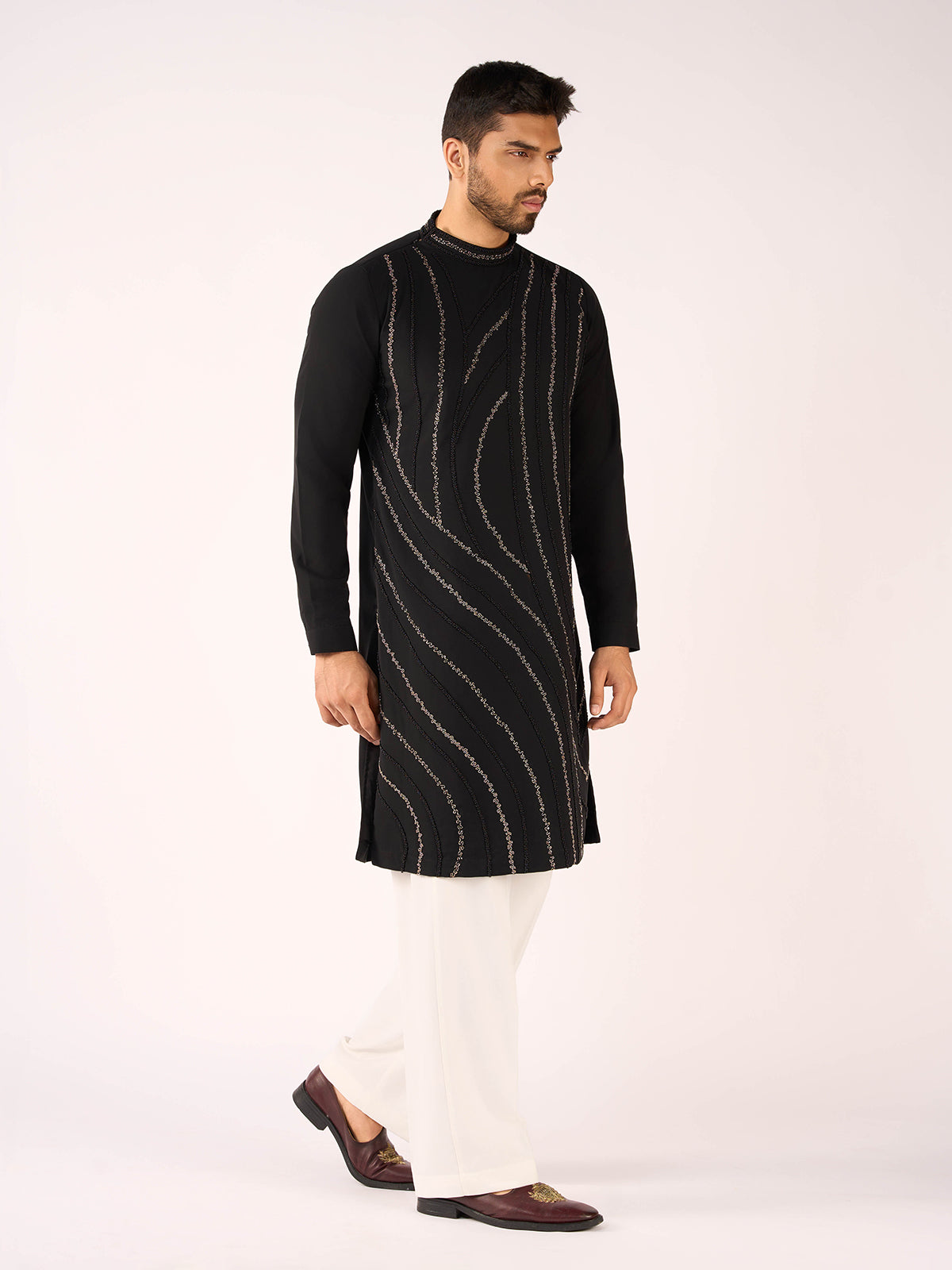 Black terry rayon elite celebration kurta suit ensemble
