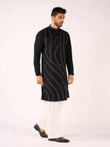Black terry rayon elite celebration kurta suit ensemble