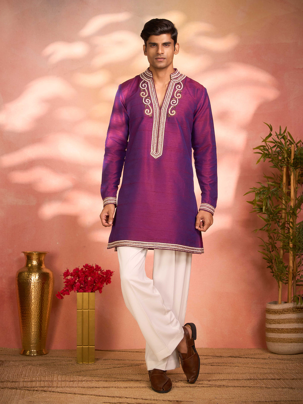 Purple soft silk majestic ethnic celebration attire for men