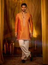 Rust yellow soft silk grand occasion kurta suit wear