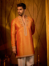 Rust yellow soft silk grand occasion kurta suit wear