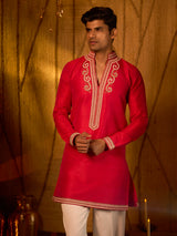 Rani pink soft silk majestic embroidered kurta suit