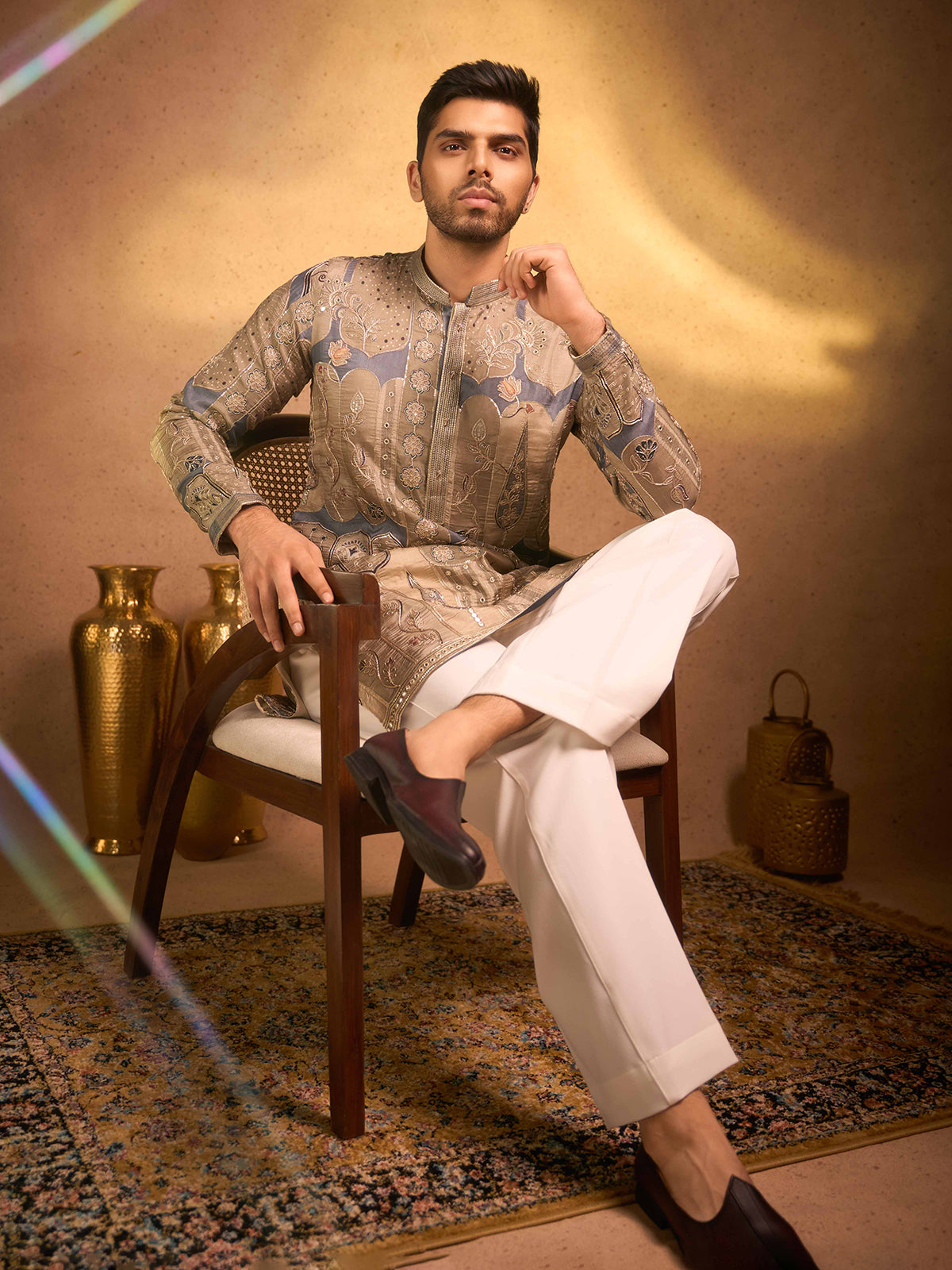 Steel blue tissue silk handcrafted celebration kurta suit