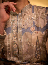 Steel blue tissue silk handcrafted celebration kurta suit