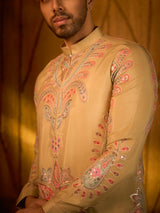 Light olive tissue silk royal ethnic statement wear for mens